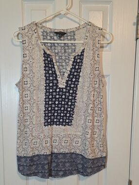Lucky Brand Navy and Cream Sleeveless Printed Tunic Camisole